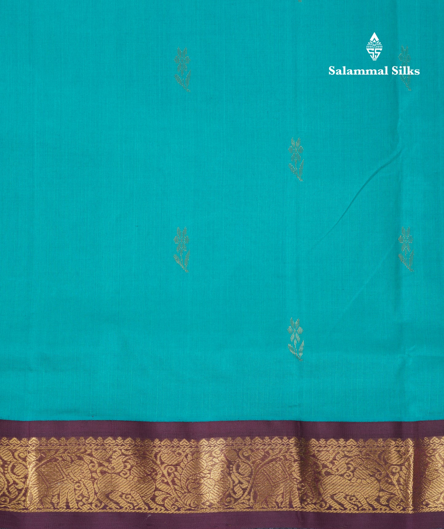 Sapphire Green 9.5 Yards Semi Silk Cotton Saree With Contrast Dark Brown Traditional Border