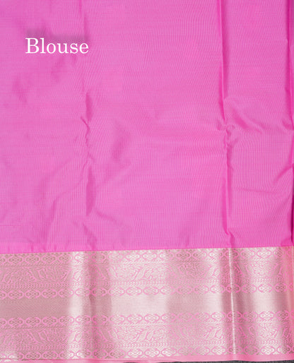 Beautiful Violet Semi Silk Saree With Contrast Baby Pink Traditional Border