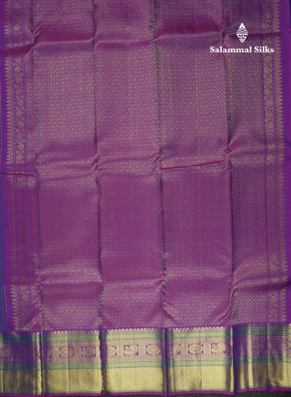 Kanjivaram Peacock Blue Checks  Pure Silk Saree With Violet Border