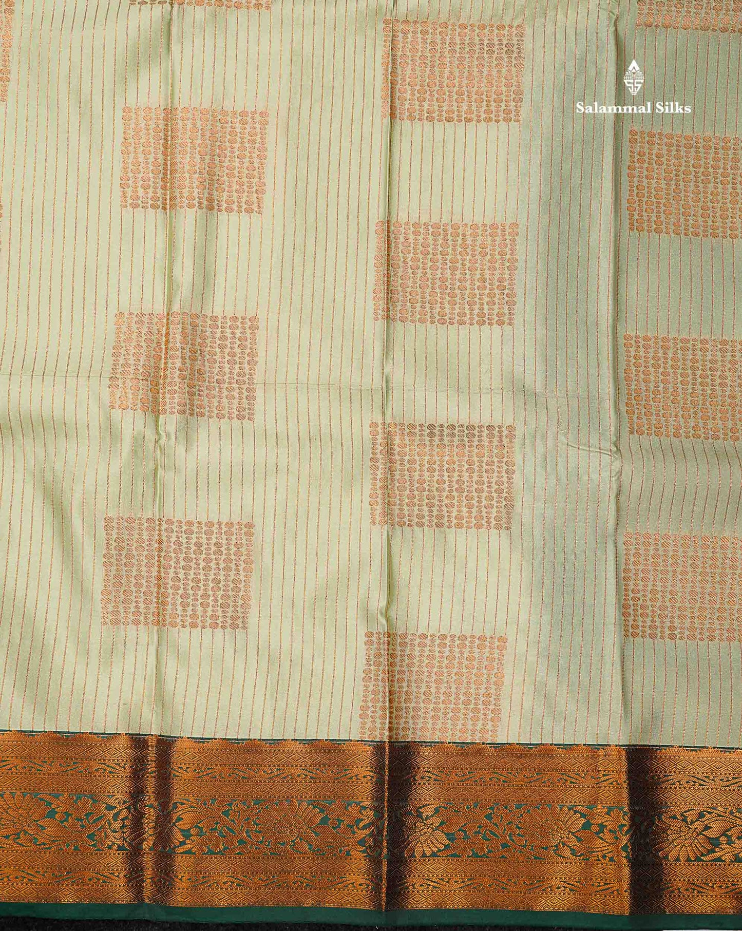 Beautiful Light Elaichi Green Zari Lines With Butta Semi Silk Saree With Contrast Bottle Green Traditional Border