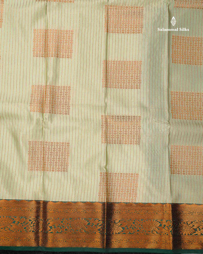 Beautiful Light Elaichi Green Zari Lines With Butta Semi Silk Saree With Contrast Bottle Green Traditional Border