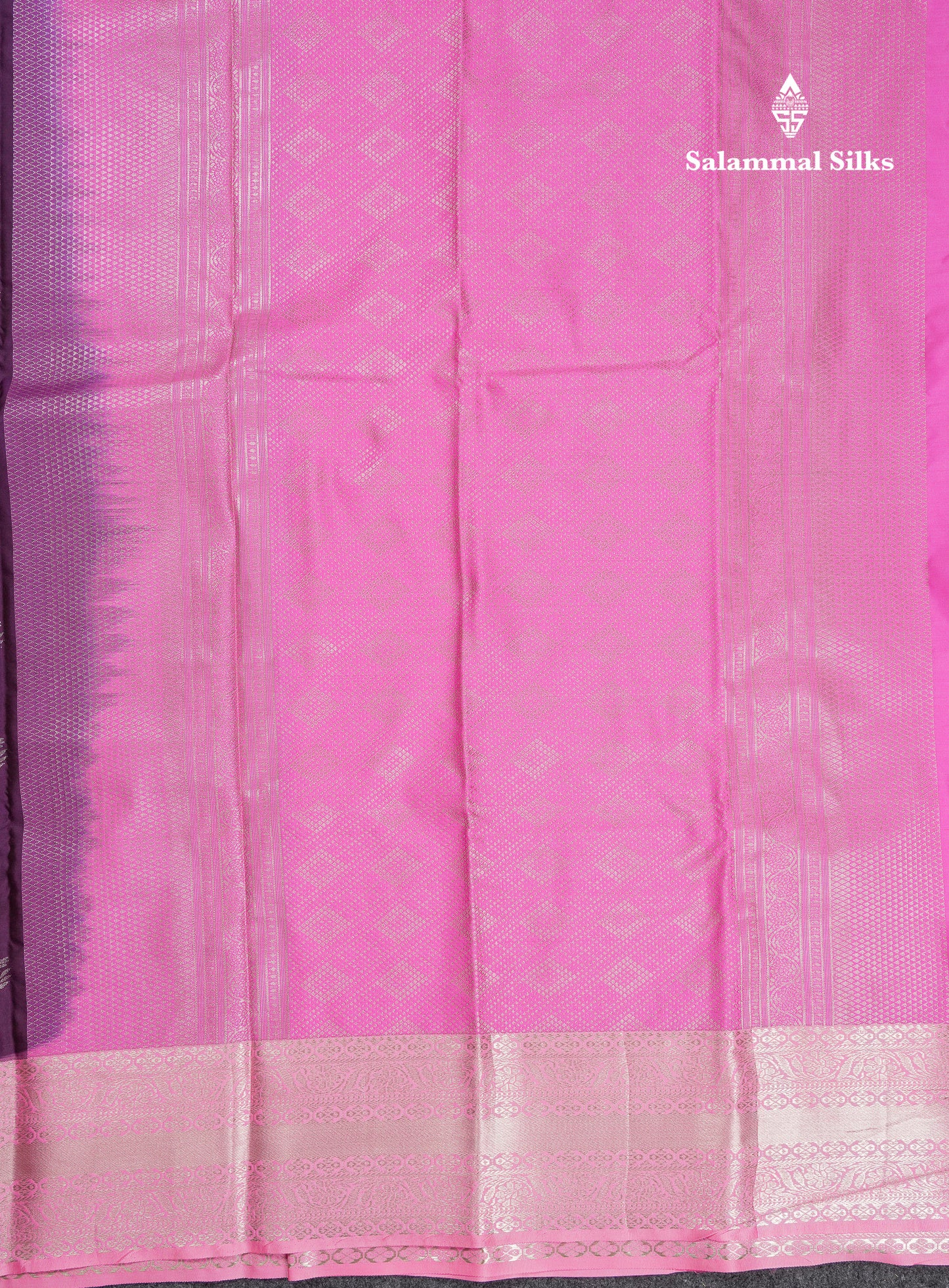Beautiful Violet Semi Silk Saree With Contrast Baby Pink Traditional Border