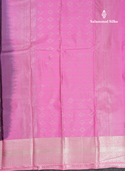 Beautiful Violet Semi Silk Saree With Contrast Baby Pink Traditional Border