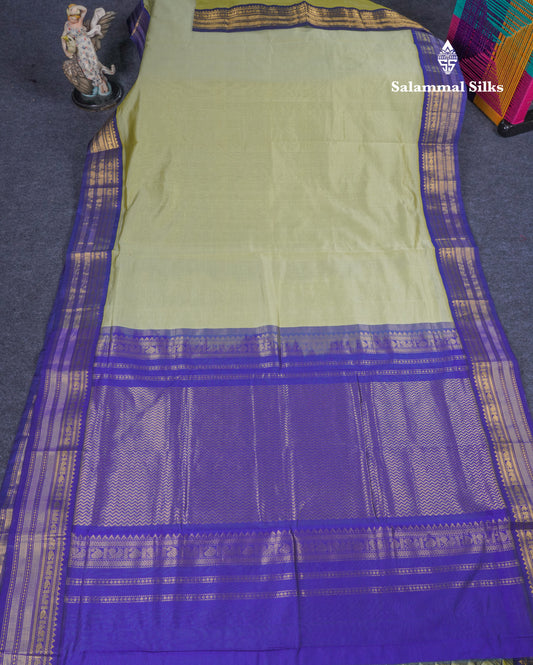 Pista Green Plain 10 Yards Semi Silk Cotton Saree With Contrast Navy Blue Traditional Border