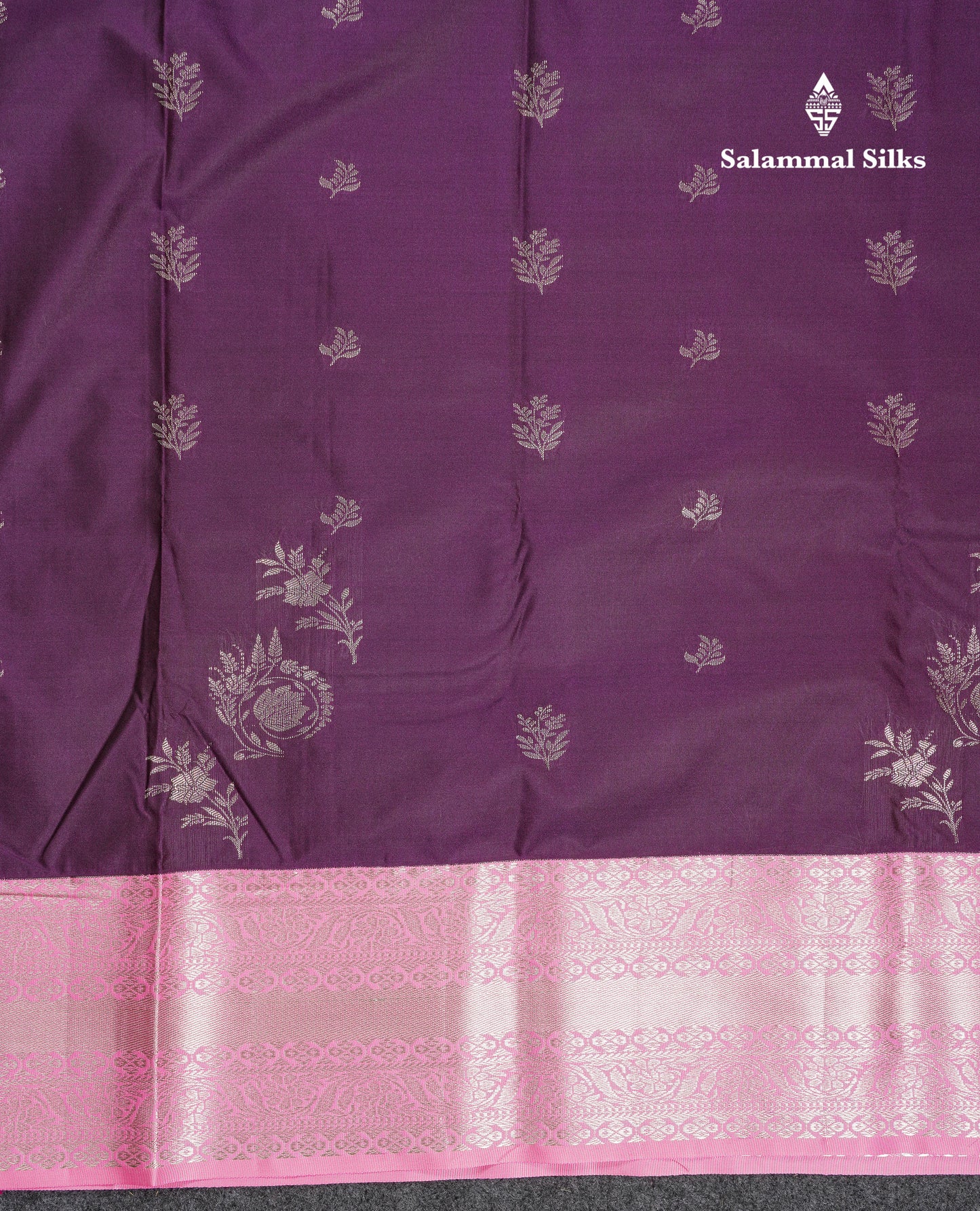 Beautiful Violet Semi Silk Saree With Contrast Baby Pink Traditional Border