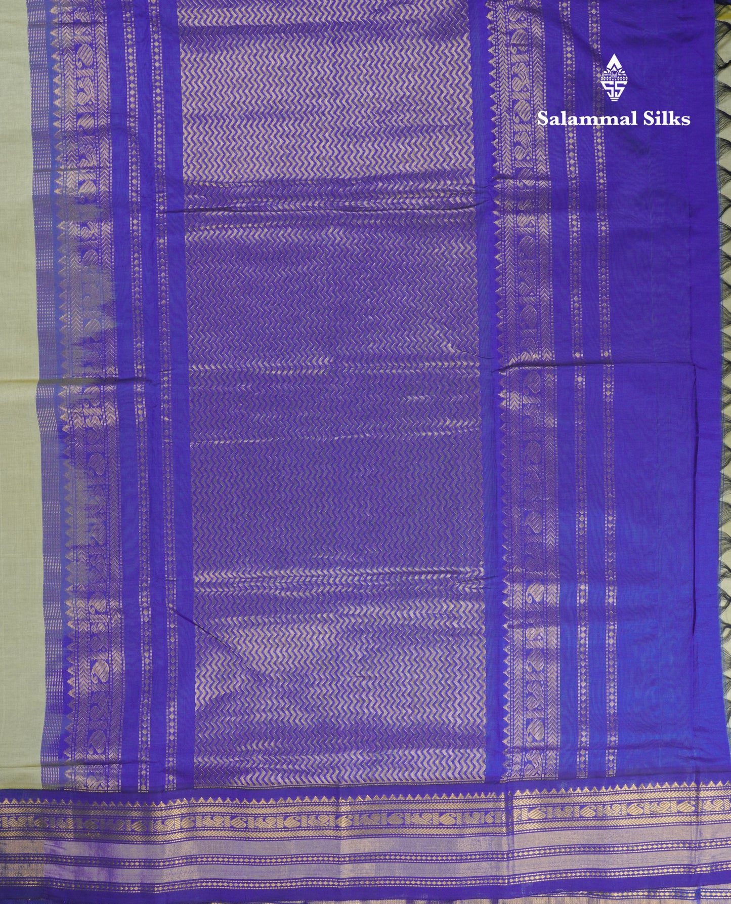 Pista Green Plain 10 Yards Semi Silk Cotton Saree With Contrast Navy Blue Traditional Border