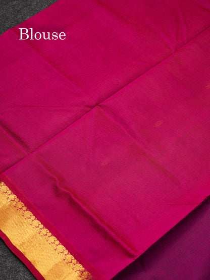 Beautiful Dark Purple Zari Buttas Handloom Pure Silk Cotton Saree With Vadamalli Traditional Border