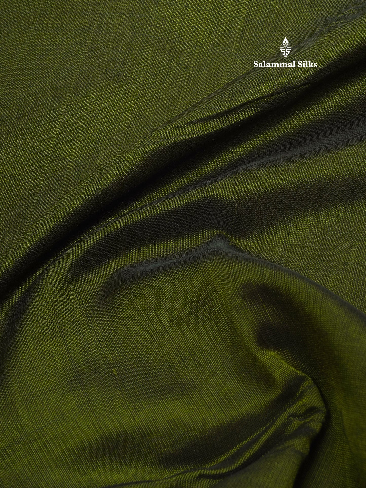 Army Green Plain Pure Silk Cotton Saree With Contrast Mustard Yellow Border