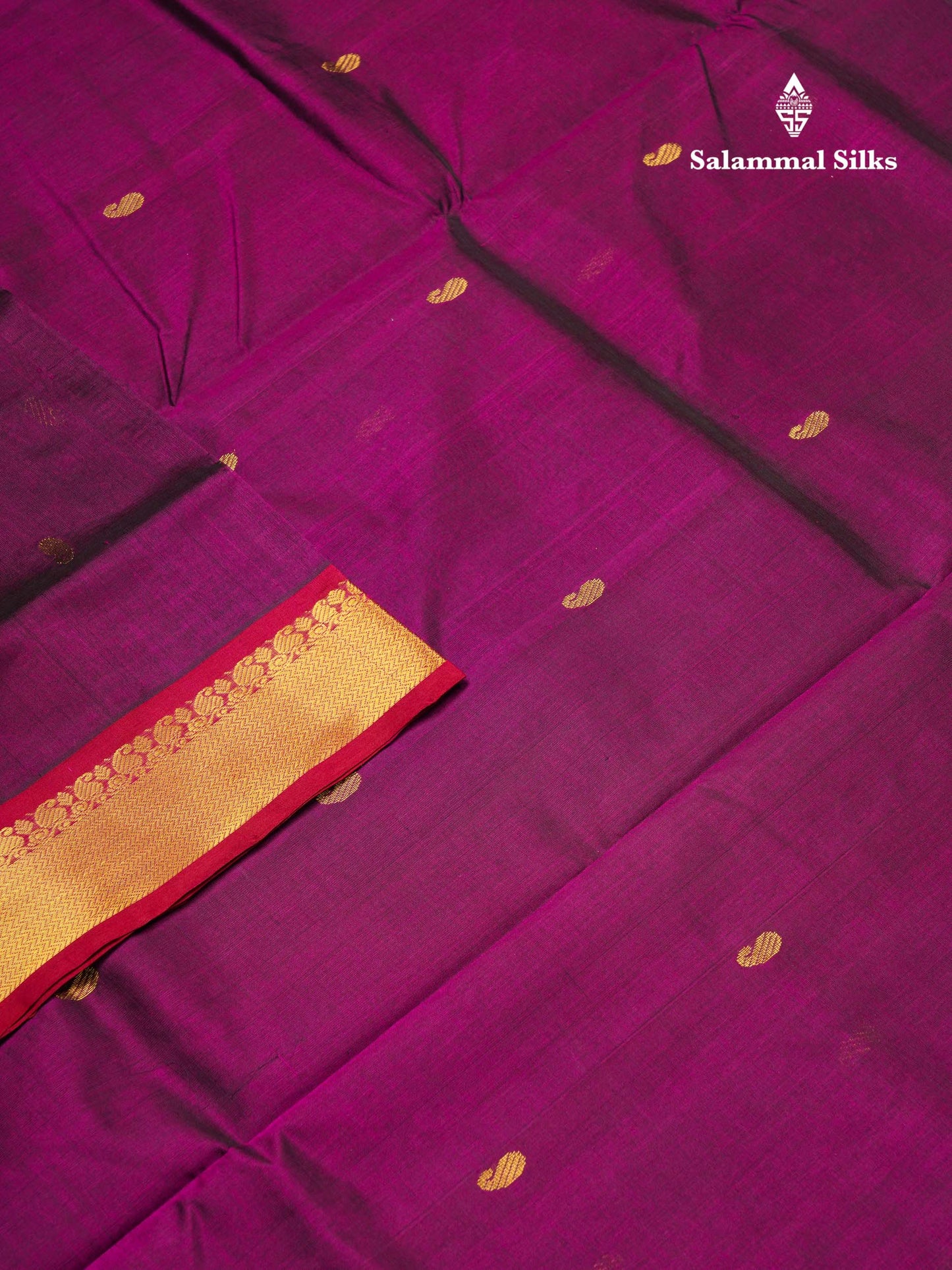 Beautiful Dark Purple Zari Buttas Handloom Pure Silk Cotton Saree With Vadamalli Traditional Border