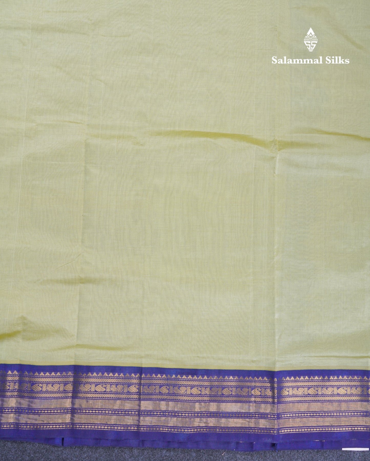 Pista Green Plain 10 Yards Semi Silk Cotton Saree With Contrast Navy Blue Traditional Border