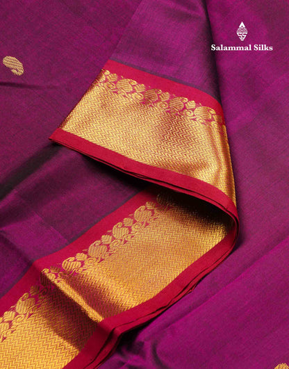 Beautiful Dark Purple Zari Buttas Handloom Pure Silk Cotton Saree With Vadamalli Traditional Border