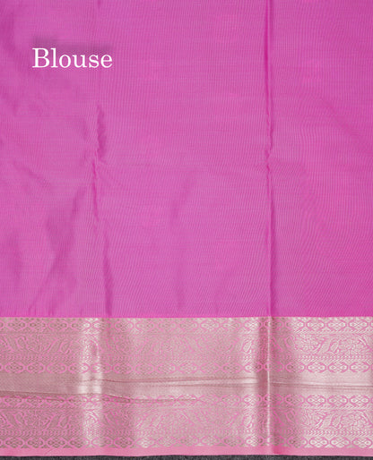 Beautiful Violet Semi Silk Saree With Contrast Baby Pink Traditional Border