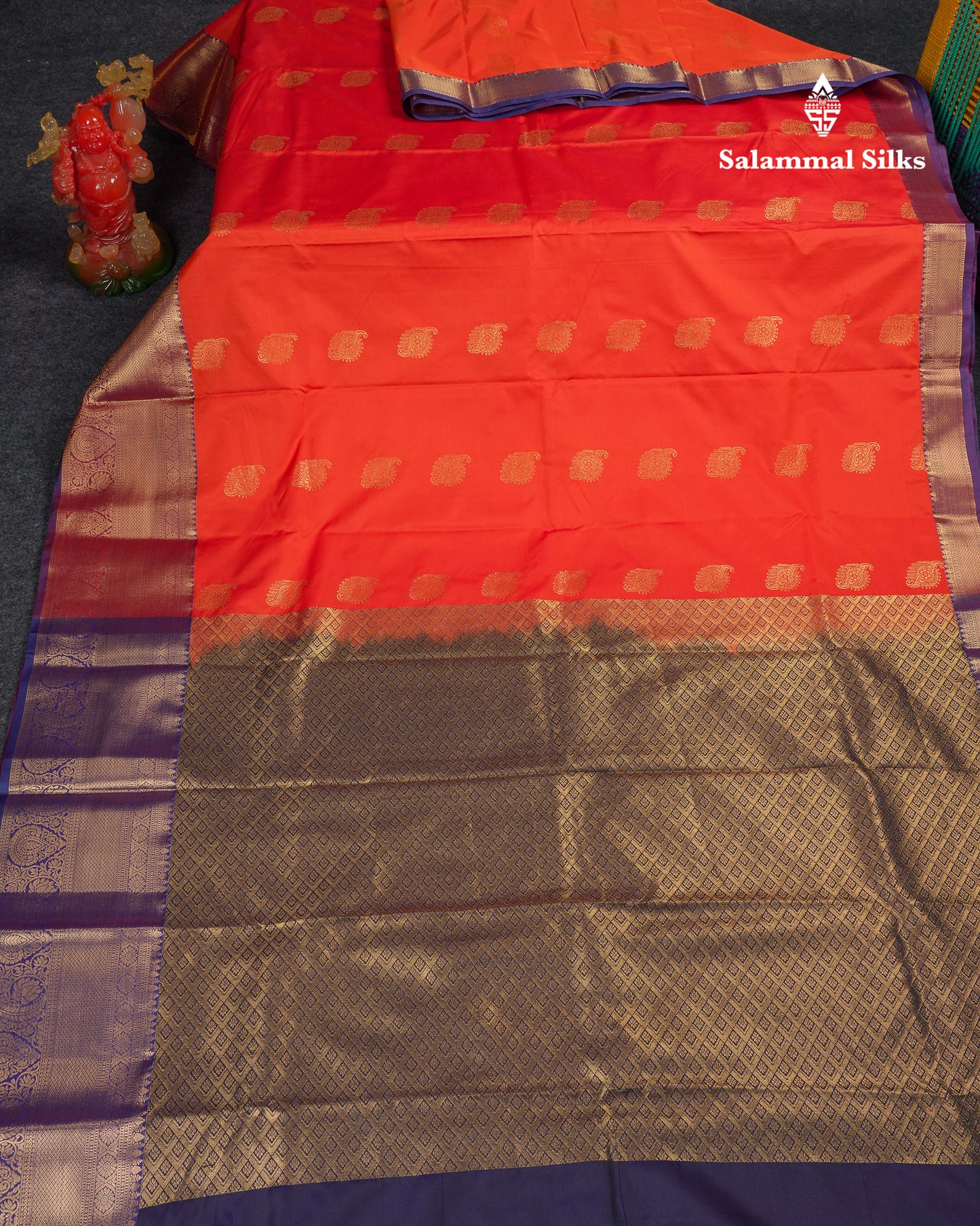 Beautiful Orange Semi Silk Saree With Contrast Navy Blue Traditional Evening Morning Border