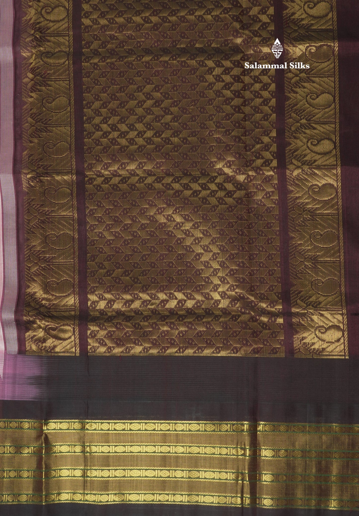 Baby Pink Pure Silk Cotton Saree With Contrast Dark Brown Traditional Temple Border