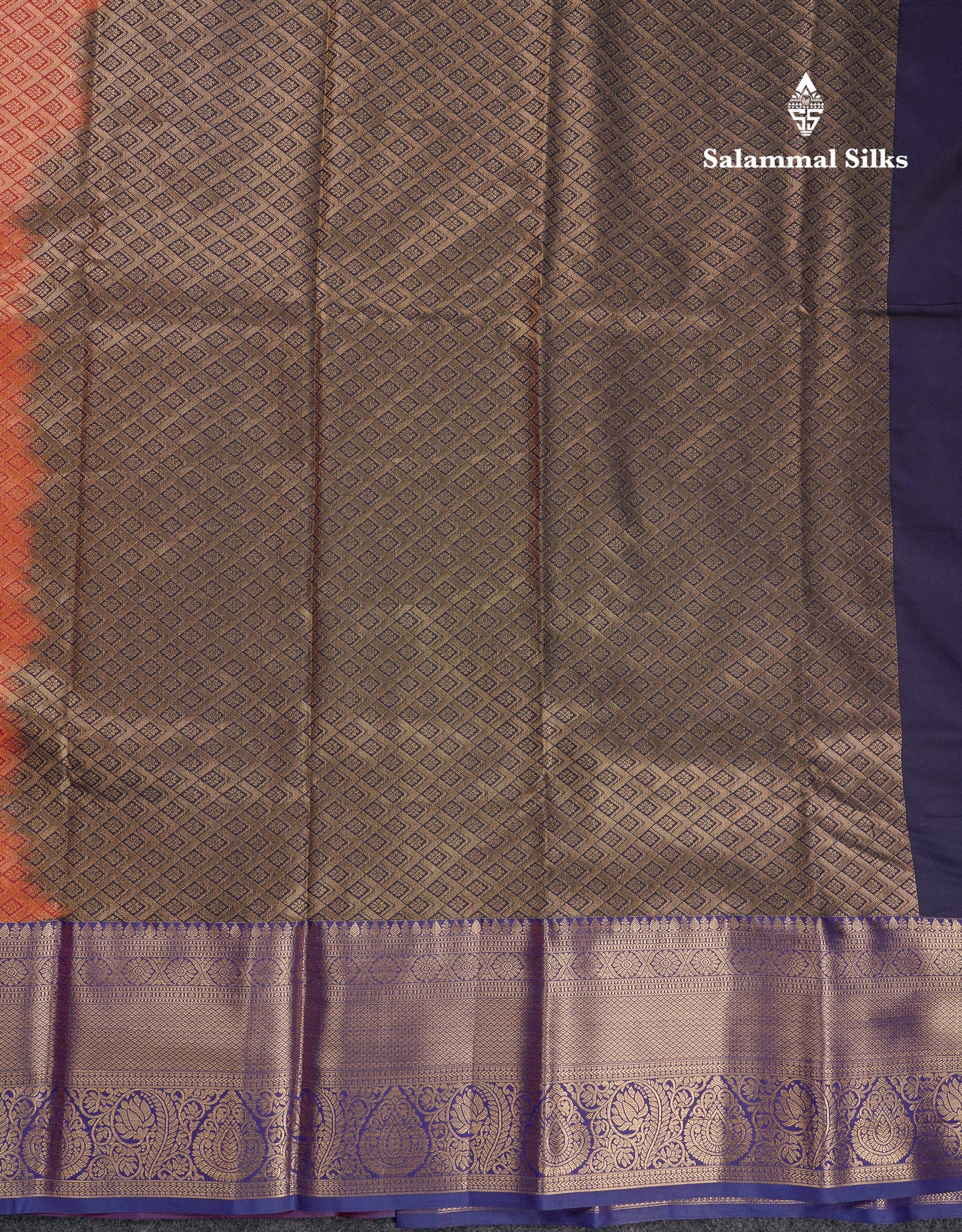 Beautiful Orange Semi Silk Saree With Contrast Navy Blue Traditional Evening Morning Border