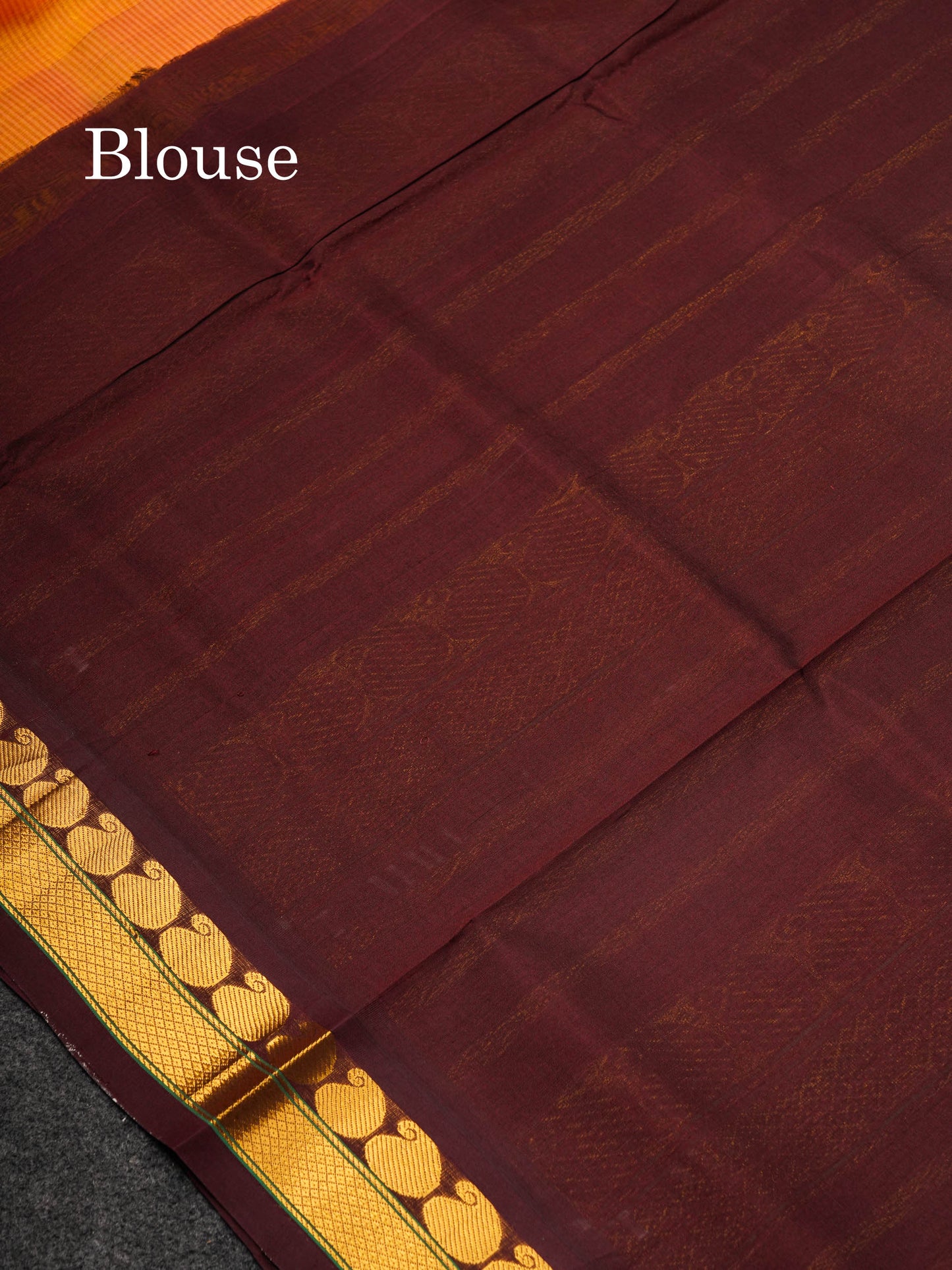 Beautiful Dual Tone Peach Pure Silk Cotton Saree With Contrast Dark Brown Traditional Border