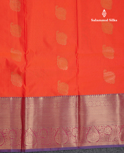 Beautiful Orange Semi Silk Saree With Contrast Navy Blue Traditional Evening Morning Border