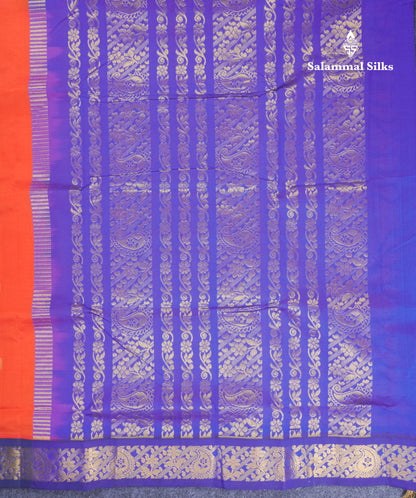 Orange 9.5 Yards Semi Silk Cotton Saree With Contrast Navy Blue Border