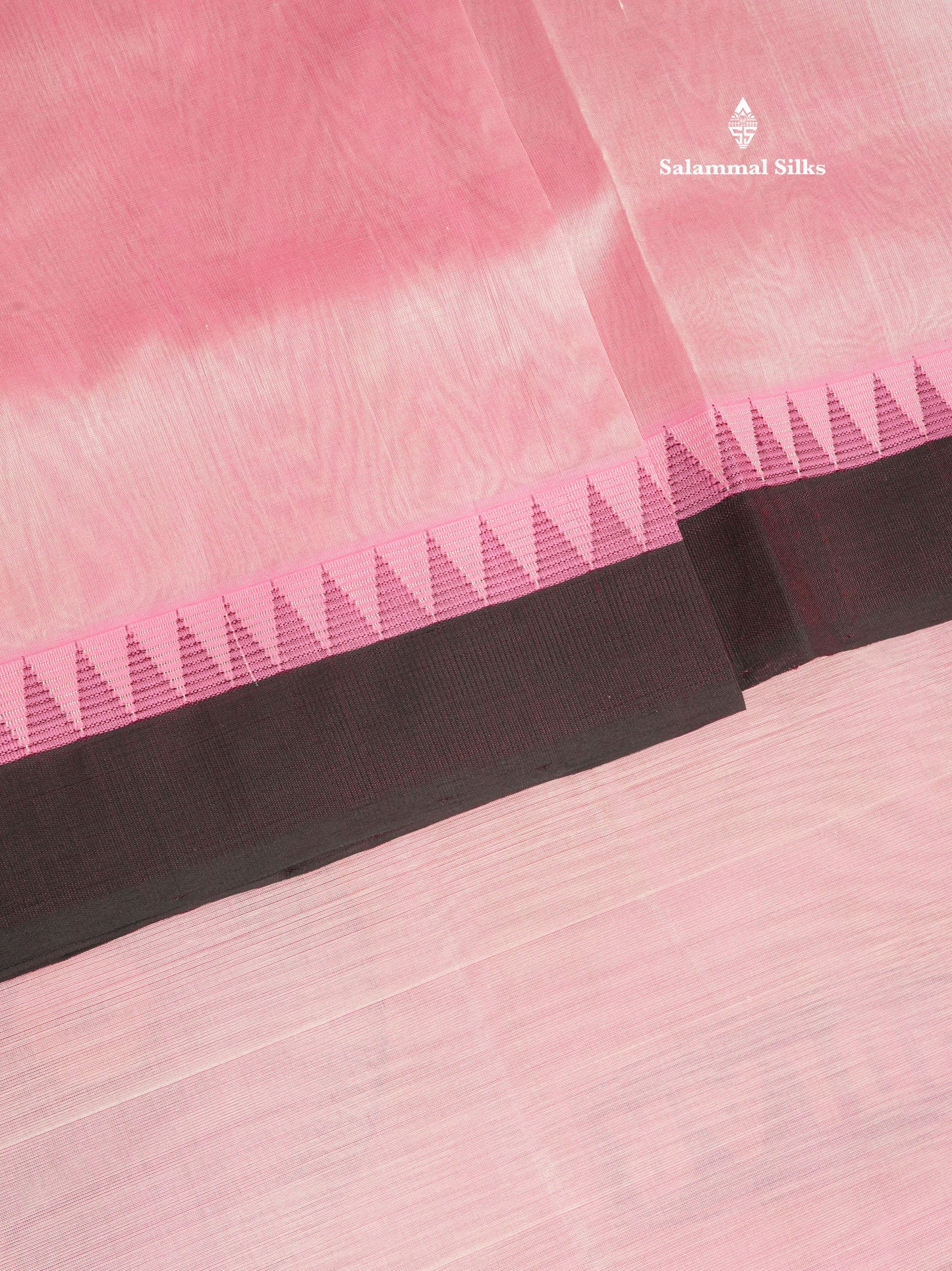 Baby Pink Pure Silk Cotton Saree With Contrast Dark Brown Traditional Temple Border