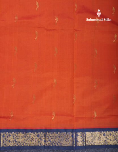 Orange 9.5 Yards Semi Silk Cotton Saree With Contrast Navy Blue Border