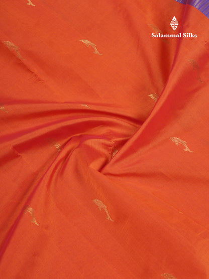 Orange 9.5 Yards Semi Silk Cotton Saree With Contrast Navy Blue Border