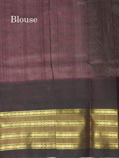 Baby Pink Pure Silk Cotton Saree With Contrast Dark Brown Traditional Temple Border