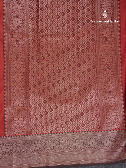 Beautiful Rust Orange Semi Silk Saree With Contrast Dark Brown Traditional Border