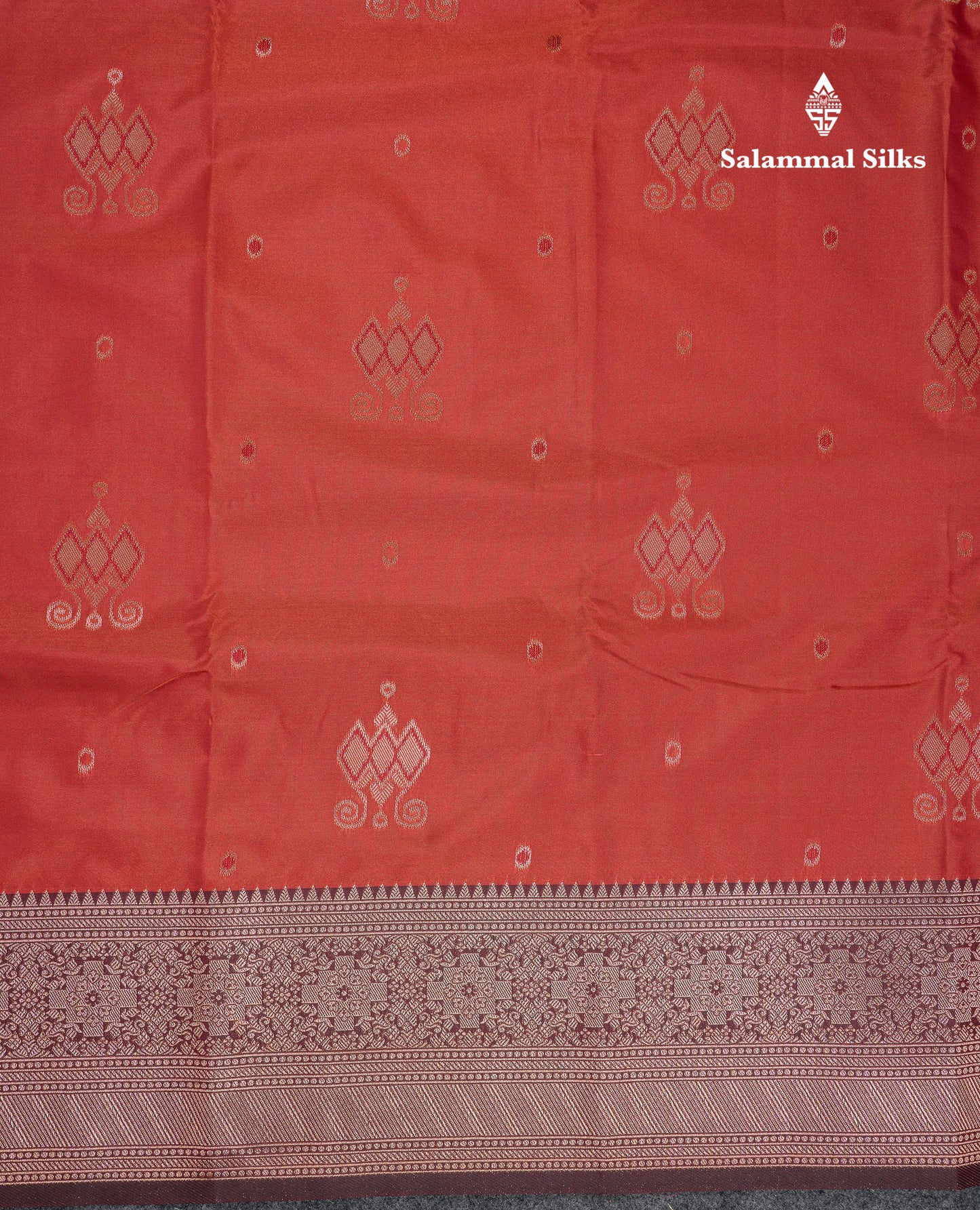 Beautiful Rust Orange Semi Silk Saree With Contrast Dark Brown Traditional Border