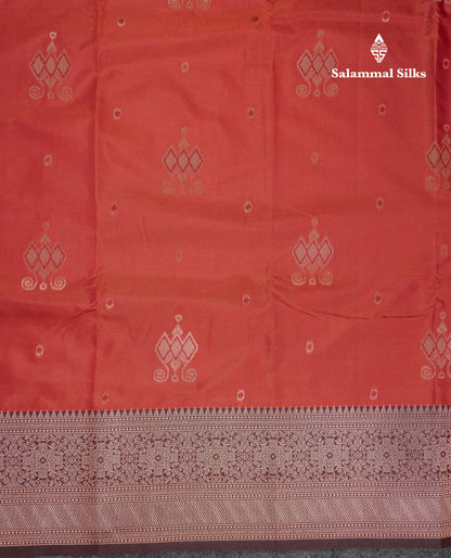 Beautiful Rust Orange Semi Silk Saree With Contrast Dark Brown Traditional Border