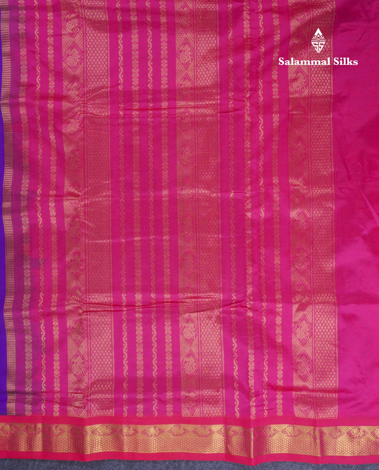 Violet Plain 9.5 Yards Semi Silk Cotton Saree With Contrast Pink Traditional Border