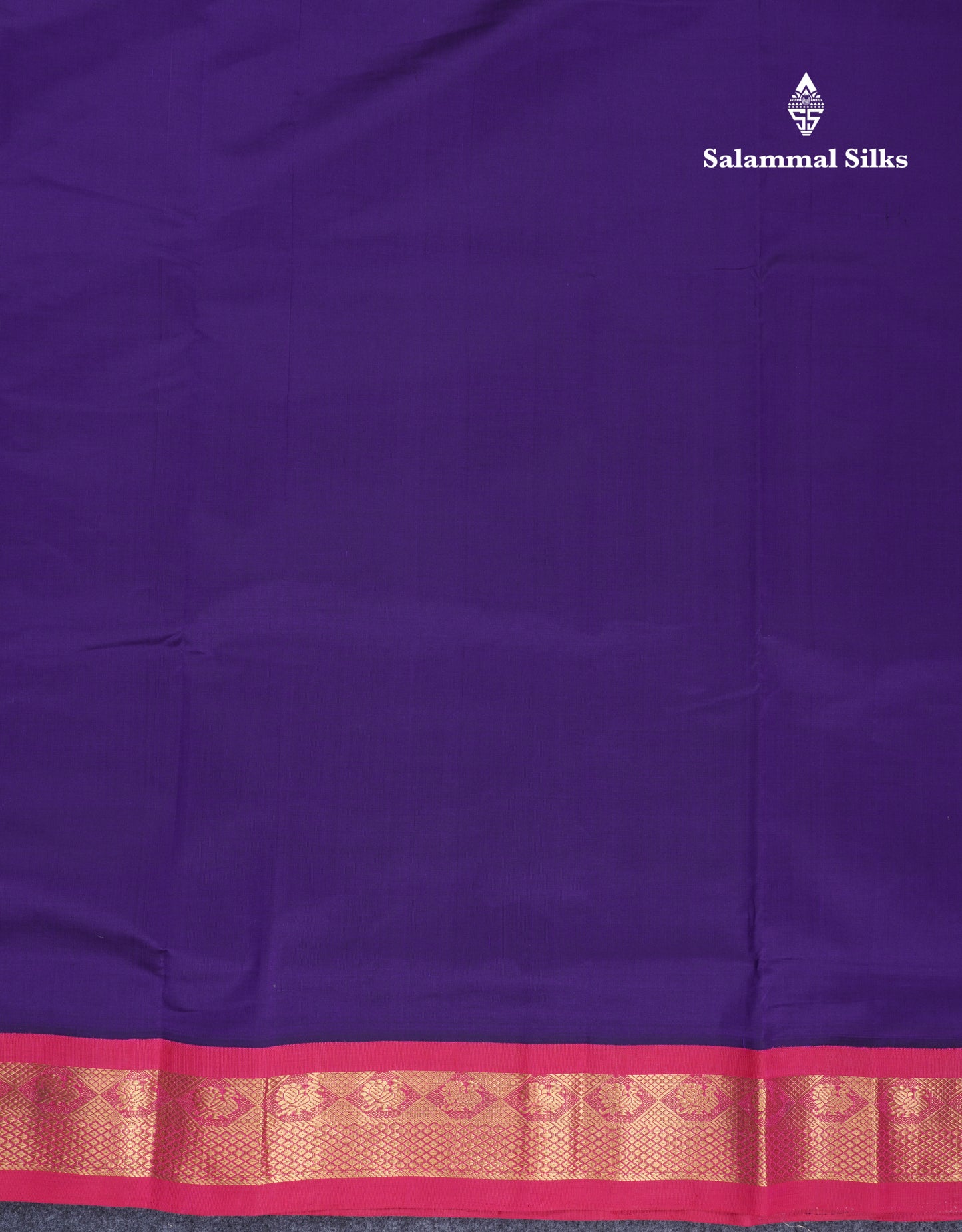 Violet Plain 9.5 Yards Semi Silk Cotton Saree With Contrast Pink Traditional Border