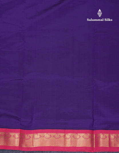 Violet Plain 9.5 Yards Semi Silk Cotton Saree With Contrast Pink Traditional Border
