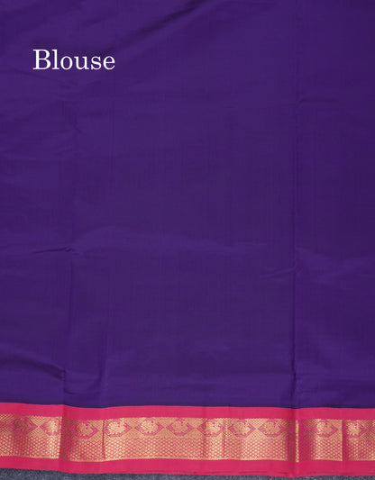 Violet Plain 9.5 Yards Semi Silk Cotton Saree With Contrast Pink Traditional Border