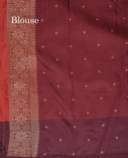 Beautiful Rust Orange Semi Silk Saree With Contrast Dark Brown Traditional Border
