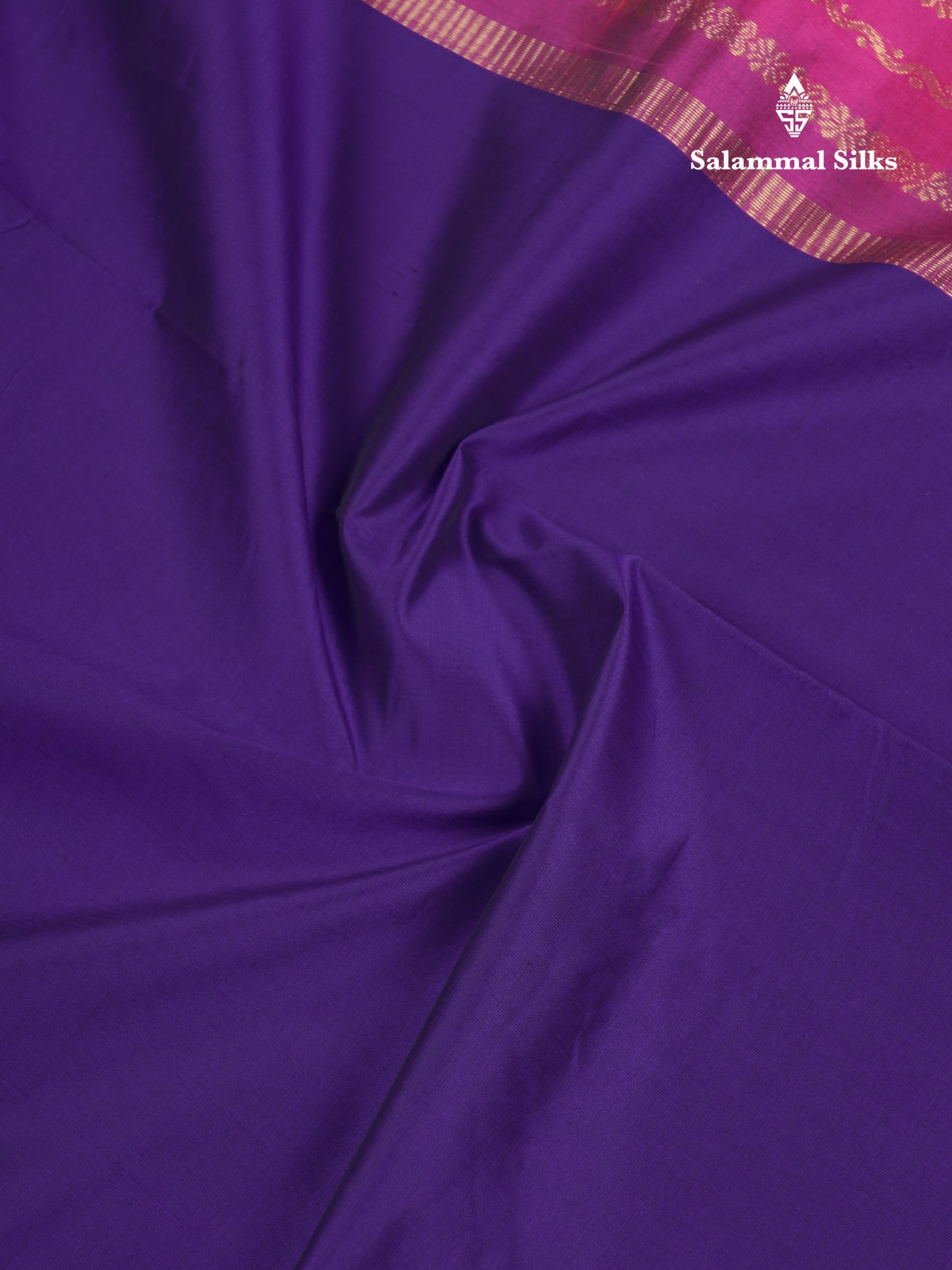 Violet Plain 9.5 Yards Semi Silk Cotton Saree With Contrast Pink Traditional Border