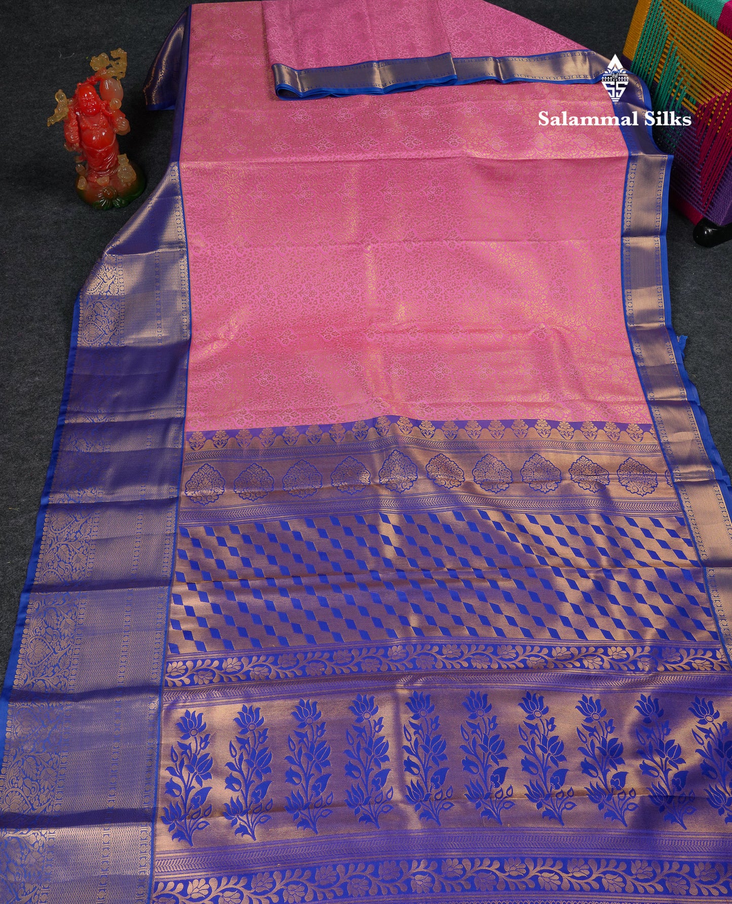 Beautiful Baby Pink Semi Silk Saree With Contrast Royal Blue Traditional Evening Morning Border