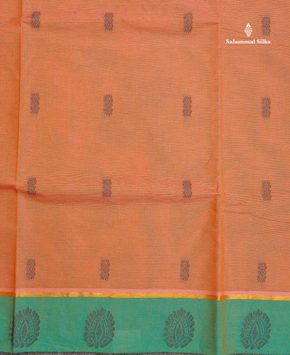 Pure Cotton Saree - Light Brown Colour Body Thread Butta With Contrast Sapphire Green Border