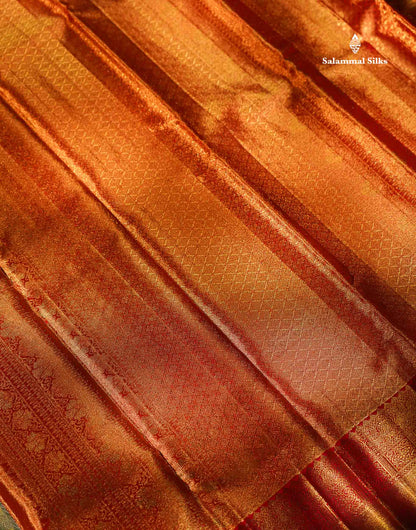 Korvai Beautiful Light Rexona Tissue Bridal 2G Pure Kanjivaram Silk Saree With Contrast Chilly Red Traditional Evening Morning Border