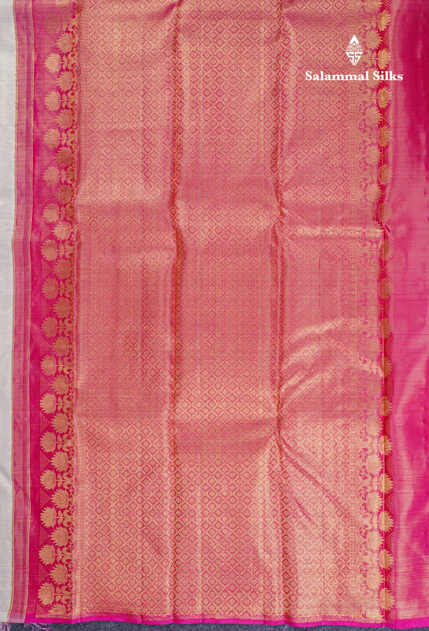 Beautiful Peach Fancy Vairaoosi Menakari Work Pure Kanjivaram Silk Saree with Contrast Pink Blouse