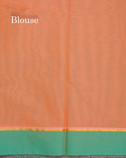 Pure Cotton Saree - Light Brown Colour Body Thread Butta With Contrast Sapphire Green Border
