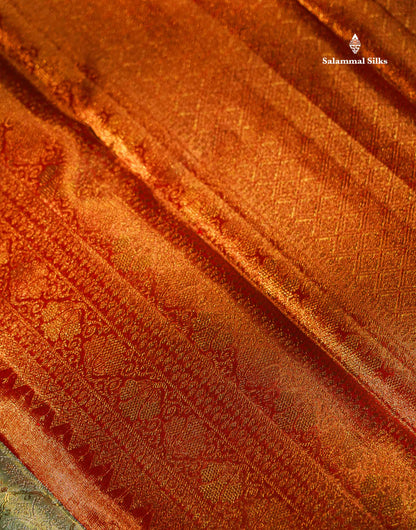Korvai Beautiful Light Rexona Tissue Bridal 2G Pure Kanjivaram Silk Saree With Contrast Chilly Red Traditional Evening Morning Border