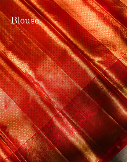 Korvai Beautiful Light Rexona Tissue Bridal 2G Pure Kanjivaram Silk Saree With Contrast Chilly Red Traditional Evening Morning Border