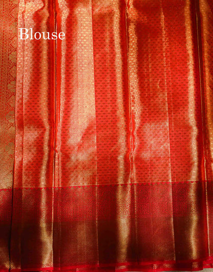 Korvai Beautiful Light Rexona Tissue Bridal 2G Pure Kanjivaram Silk Saree With Contrast Chilly Red Traditional Evening Morning Border