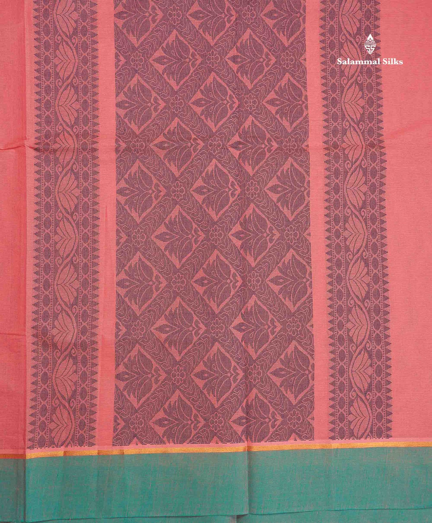 Pure Cotton Saree - Dark Peach Colour Body Thread Butta With Contrast Dual Tone Ramar Blue Border