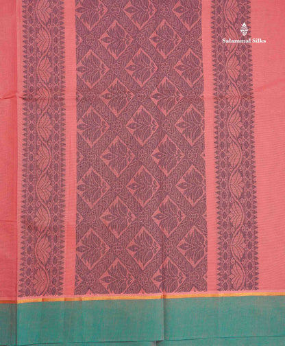 Pure Cotton Saree - Dark Peach Colour Body Thread Butta With Contrast Dual Tone Ramar Blue Border