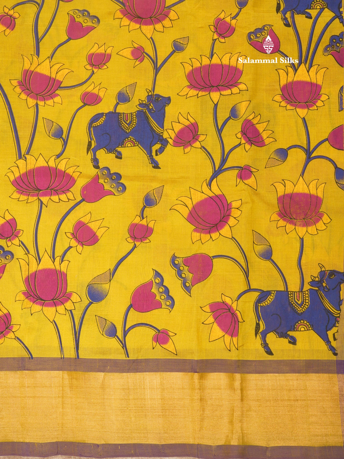 Beautiful Yellow Pichwa Print Pure Silk Cotton Saree With Copper Zari Border