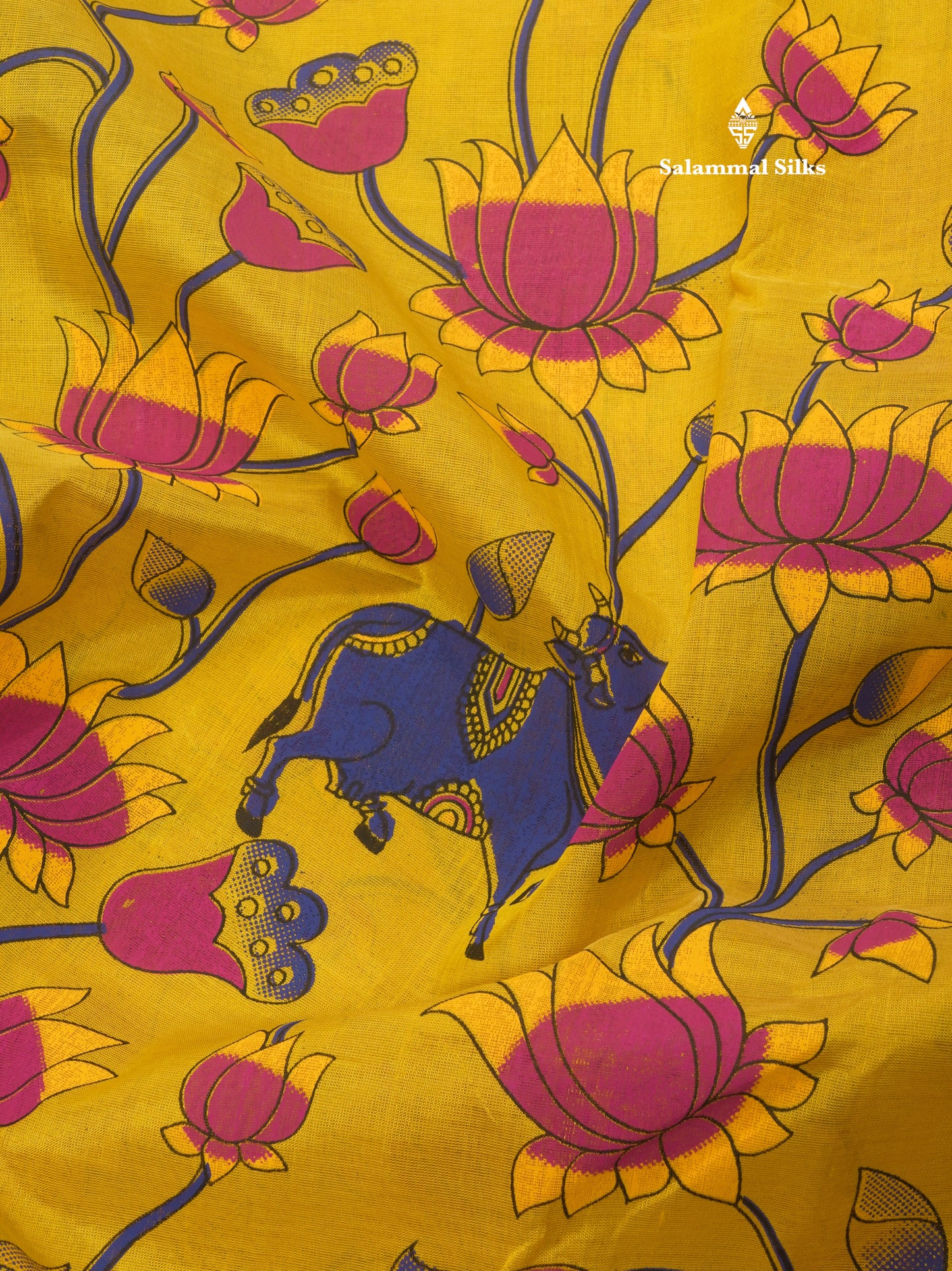 Beautiful Yellow Pichwa Print Pure Silk Cotton Saree With Copper Zari Border