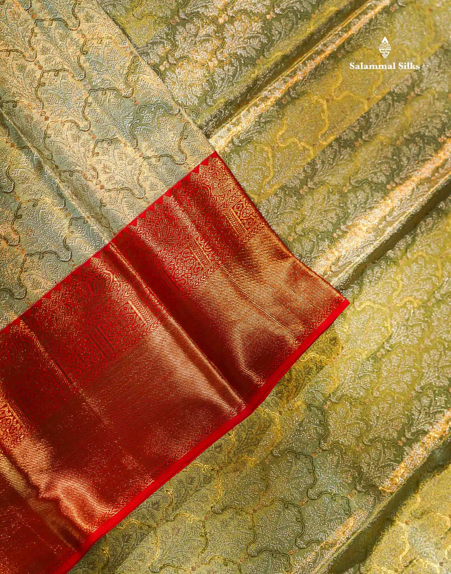 Korvai Beautiful Light Rexona Tissue Bridal 2G Pure Kanjivaram Silk Saree With Contrast Chilly Red Traditional Evening Morning Border
