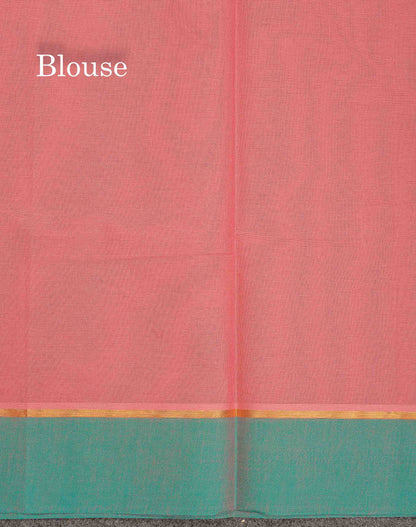 Pure Cotton Saree - Dark Peach Colour Body Thread Butta With Contrast Dual Tone Ramar Blue Border