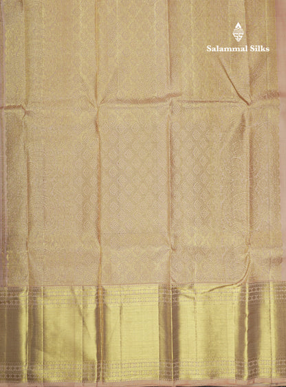 Kanjivaram Light Chocolet Pure Silk Saree With Peach Long Border